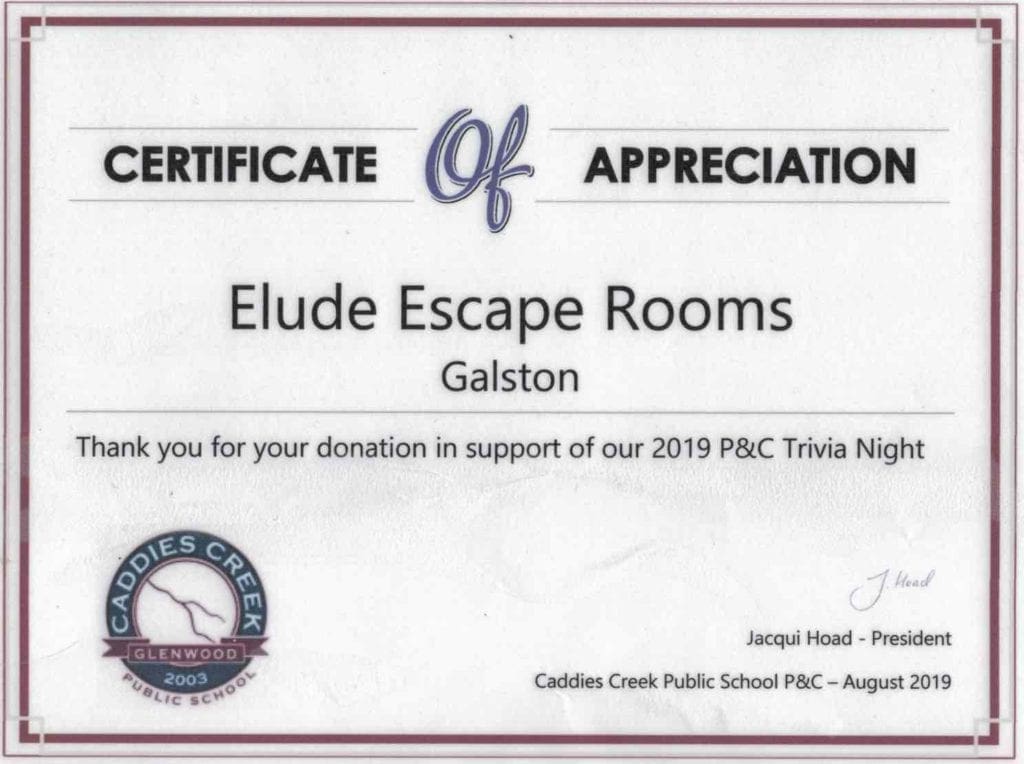 Caddies Creek Public School Certificate of Appreciation