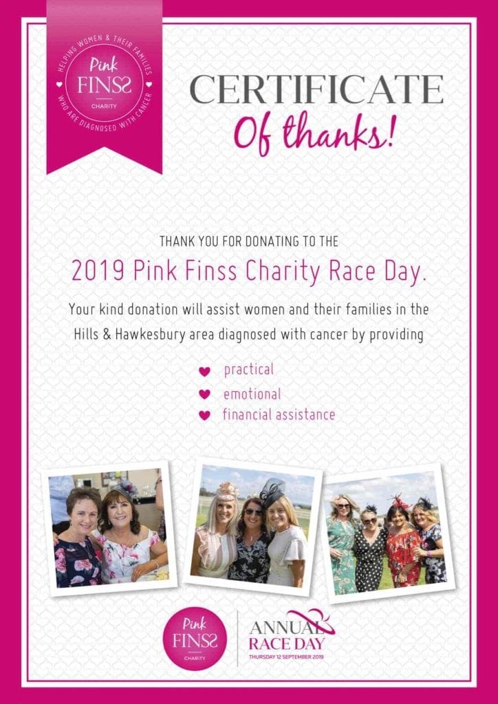 Pink Finss Certificate of Thanks