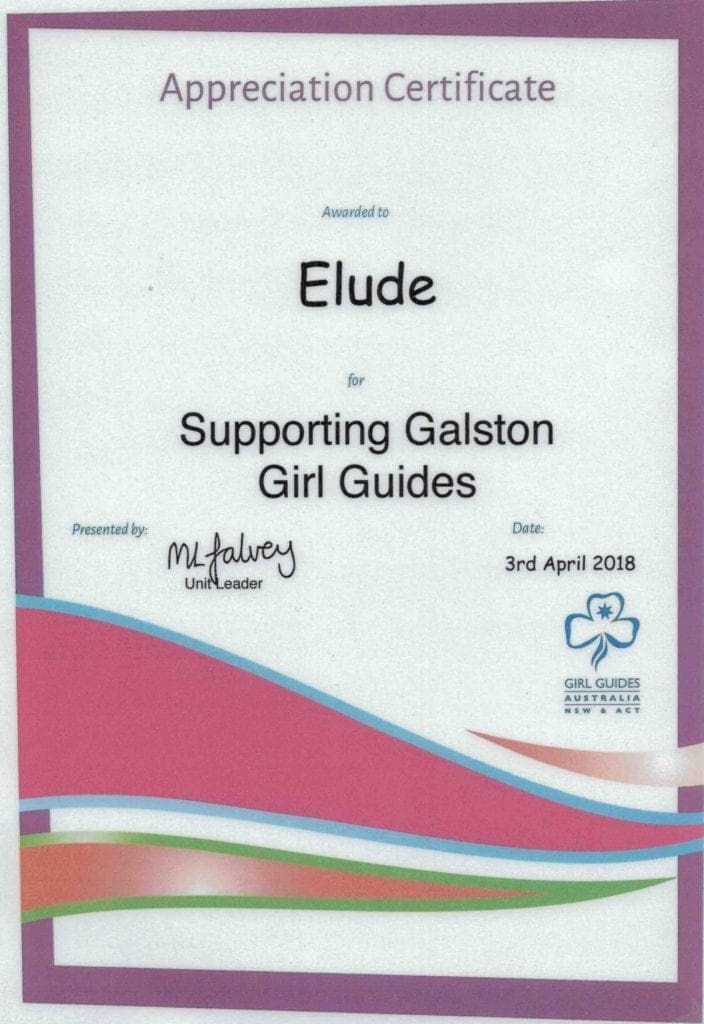 Appreciation Certificate from Galston Girl Guides