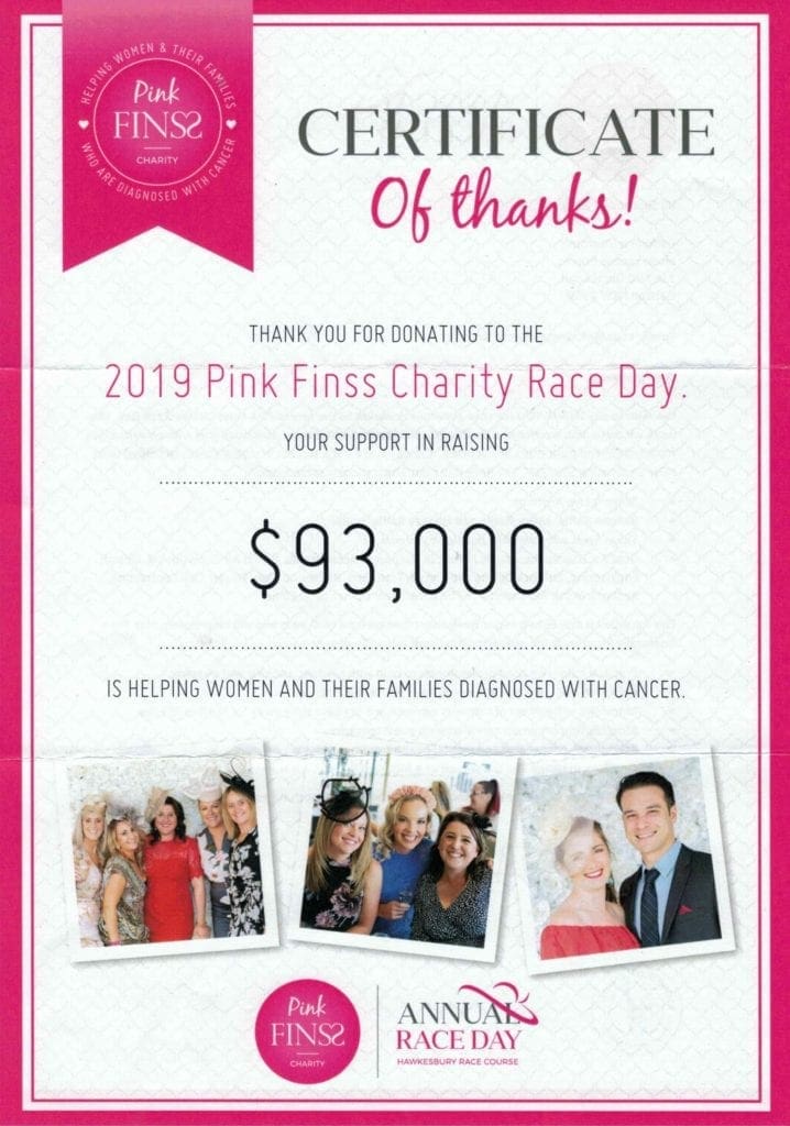 Pink Finss Certificate of Thanks