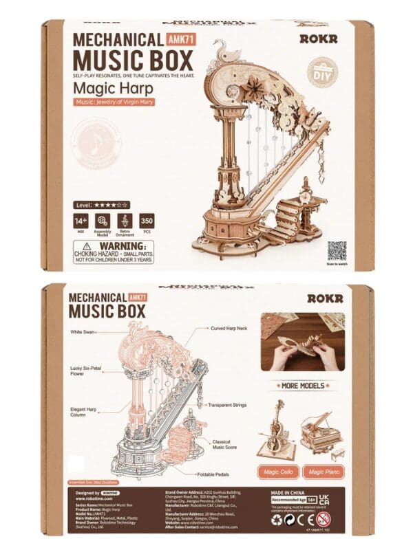 ROKR Magic Harp AMK71 - Wooden Music Box Model